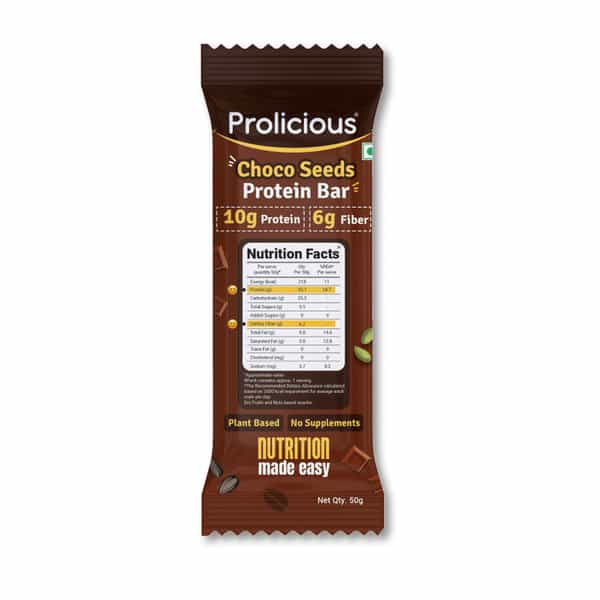 Prolicious Choco Seeeds 10G Protein & 4G Fiber | No Refined Sugar | Plant Based - 50G