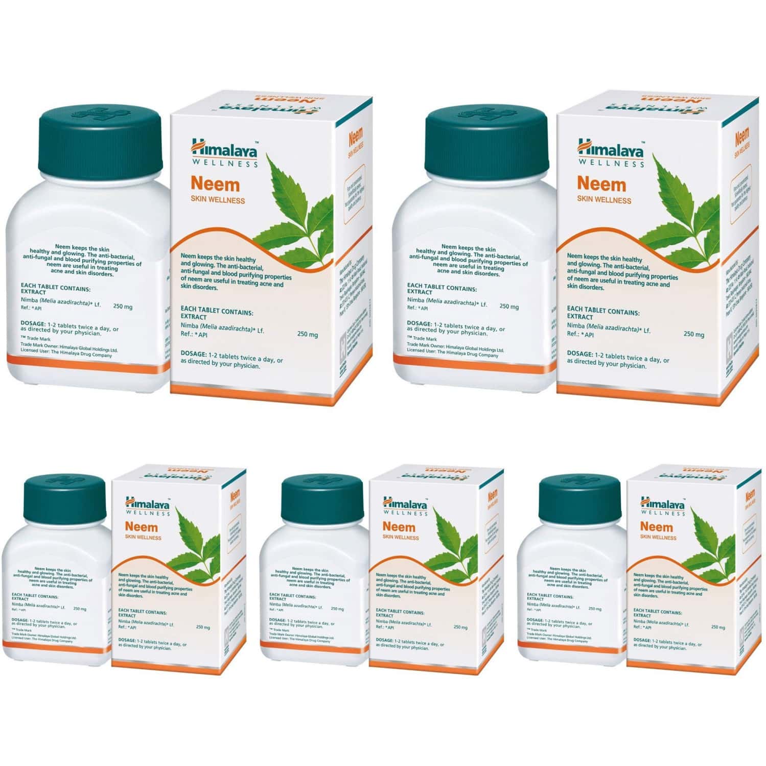 Himalaya Neem Skin Wellness | Controls Acne | Tablets | 60 No'S | Pack Of 5