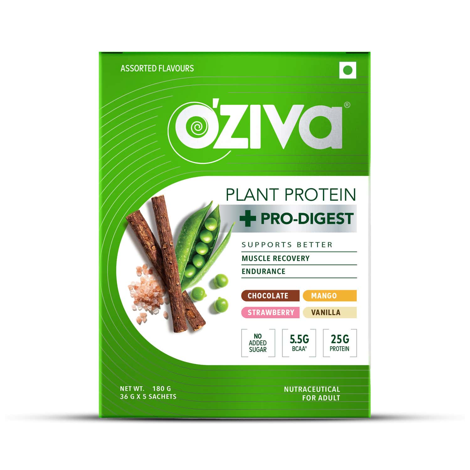 Oziva Plant Protein + Pro-Digest | 25g Protein | Supports Muscle Recovery | Assorted Flavours | 180g