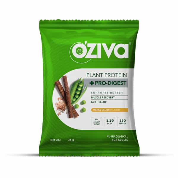Oziva Plant Protein + Pro-Digest | 25G Protein | Supports Muscle Recovery | Assorted Flavours | 180G