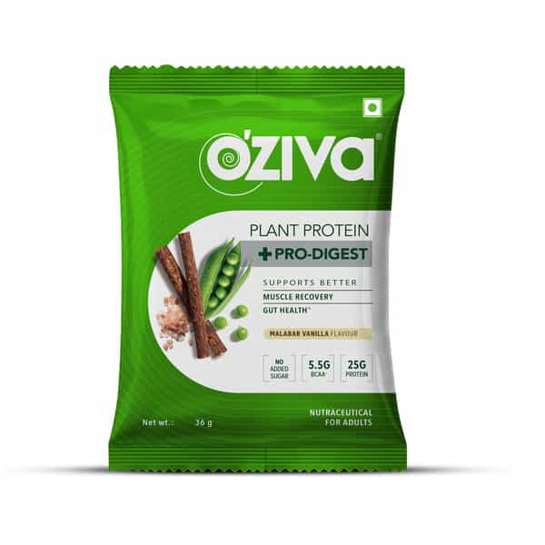 Oziva Plant Protein + Pro-Digest | 25G Protein | Supports Muscle Recovery | Assorted Flavours | 180G