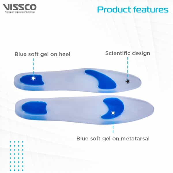 Vissco Silicone Insoles For Relieving Foot Pain Shock Absorber & For Sports - Large (Grey)