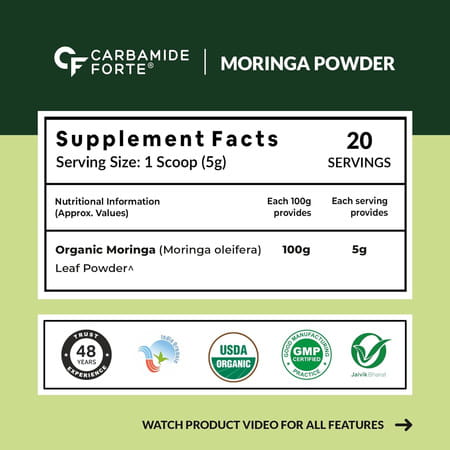 Carbamide Forte Moringa Powder Organic | Moringa Leaves Powder Organic For Immunity | Digestion-100g