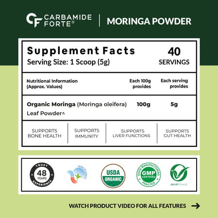 Carbamide Forte Moringa Powder Organic | Moringa Leaves Powder Organic For Immunity | Digestion-100g
