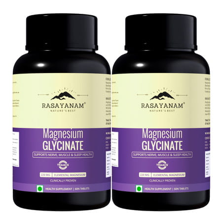 Rasayanam Magnesium Glycinate | High Absorption | Sleep | Relaxation & Recovery | 2 X 60 Tablets