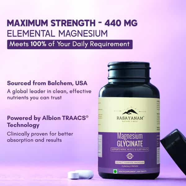 Rasayanam Magnesium Glycinate | High Absorption | Sleep | Relaxation & Recovery | 2 X 60 Tablets