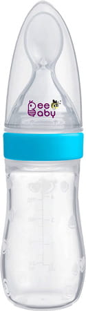 Beebaby Silicone Squeezy Food Feeder With Plastic Spoon Round Base 125 Ml / 4 Oz. (blue)