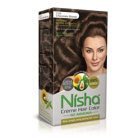 Nisha Creme Hair Color 7.53 Chocolate Blonde (60gm+90ml+18ml) Permanent Hair Colour For Women & Men