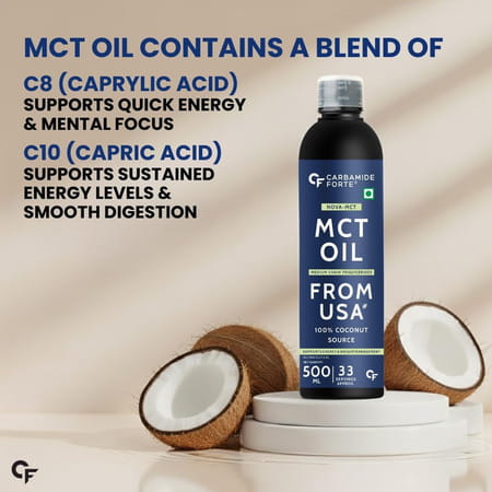 Carbamide Forte Pure Mct Oil C8 From Usa | 100% Coconut Source | Keto & Paleo Friendly | 500ml
