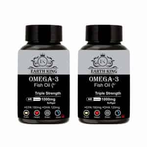 Earth King Triple Strength Omega 3 Fish Oil - 1000mg (180mg Epa & 120mg Dha)|60 Capsules (pack Of 2)