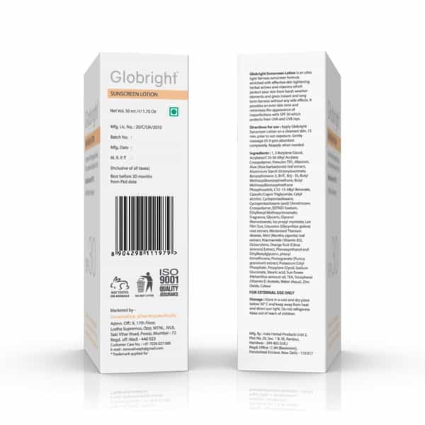 Globright Sunscreen Lotion (Spf 30) 50 Ml | With Aloe Vera | Uva & Uvb Protection (Pack Of 1)