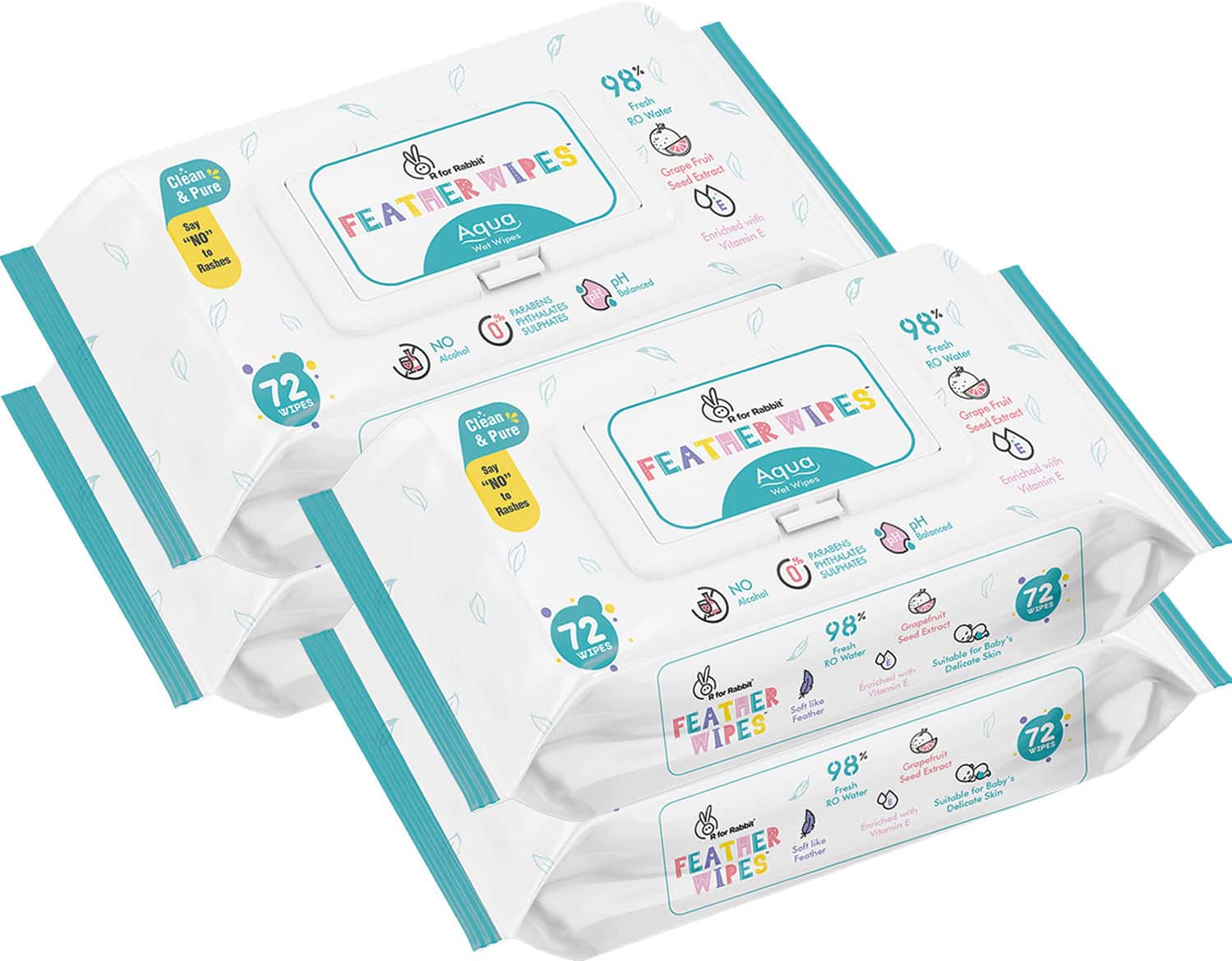 R For Rabbit Feather Aqua Baby Wipes (combo Of 4)
