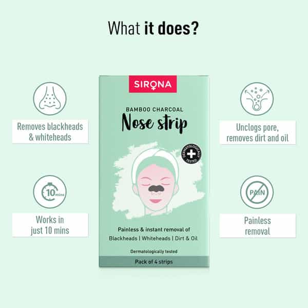 Sirona Natural Charcoal Nose Strips For Women | Removes Blackheads And Whiteheads | Cleans Pores