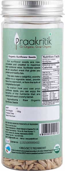 Praakritik Organic Raw Sunflower Seeds 150 G