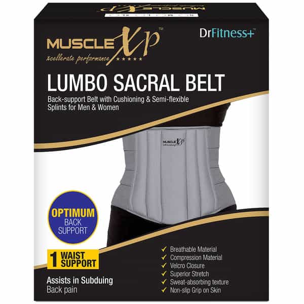 Musclexp Drfitness+ Lumbo Sacral Belt Back Support Belt With Cushioning & Semi-Flexible Large Size