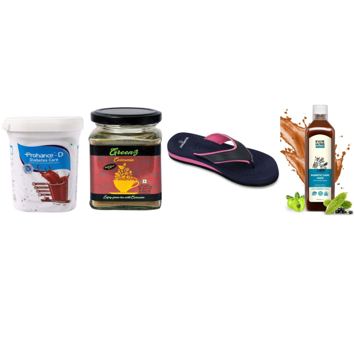 Diabetic Care Diwali Gift Combo Of 4 Diabetic Powder|Green Tea|Slippers Uk 8|Herbal Juice