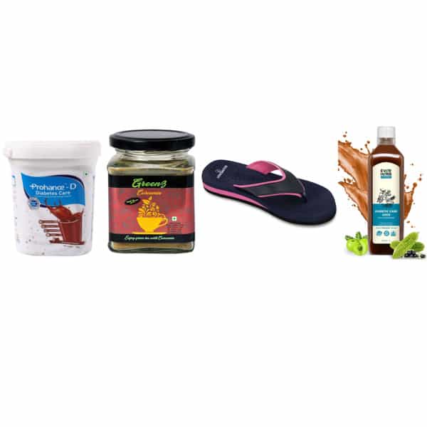 Diabetic Care Diwali Gift Combo Of 4 Diabetic Powder|Green Tea|Slippers Uk 8|Herbal Juice