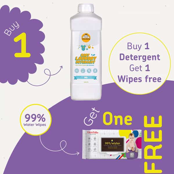 Tiffy & Toffee Baby Laundry Detergent 1000Ml Super Saver Pack ( Buy 1 Get 1 Wipes Free 80 Pcs )