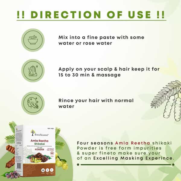 Four Seasons Amla Reetha Shikakai 3 In 1 Powder 100G | Natural | Hair Care Pack (Pack Of 4)