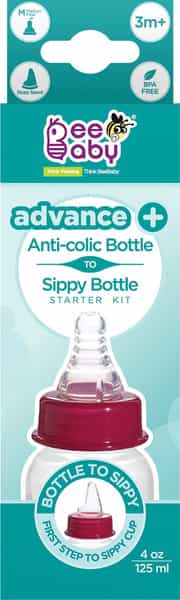 Beebaby 2 In 1 Advance+ Baby Feeding Bottle To Sippy Bottle With Anti-Colic Bottle - 125 Ml (Pink)