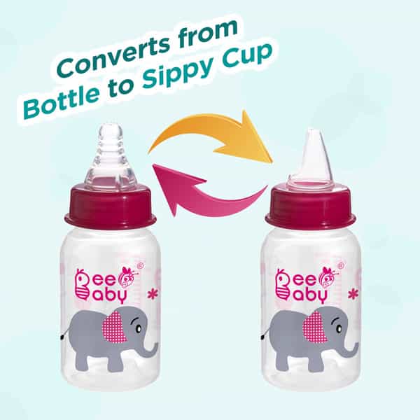 Beebaby 2 In 1 Advance+ Baby Feeding Bottle To Sippy Bottle With Anti-Colic Bottle - 125 Ml (Pink)