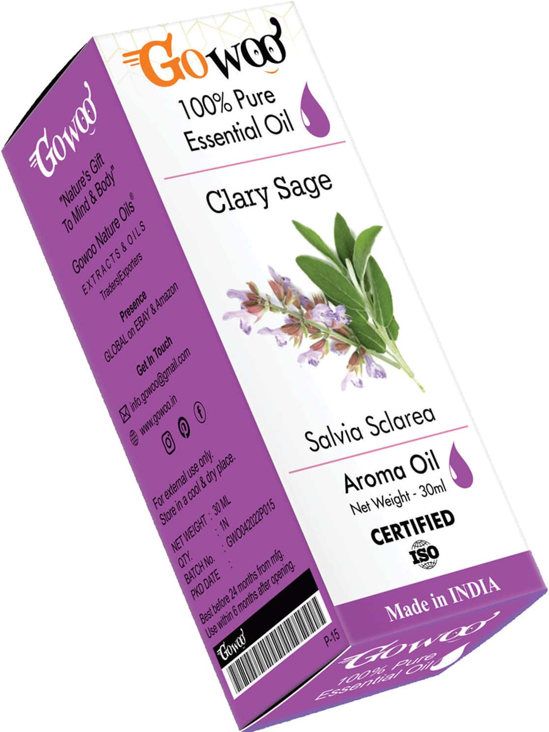 Buy GO WOO 100 PURE CLARY SAGE OIL VIRGIN & UNDILUTED FOR SKIN CARE
