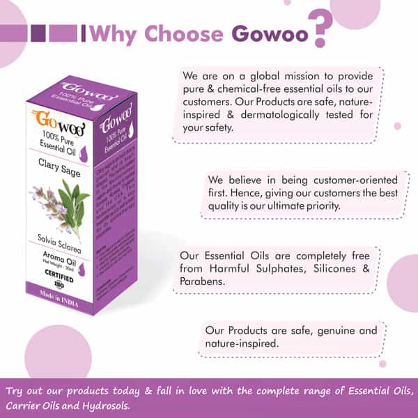 Go Woo 100% Pure Clary Sage Oil - Virgin & Undiluted For Skin Care & Hair 30 Ml