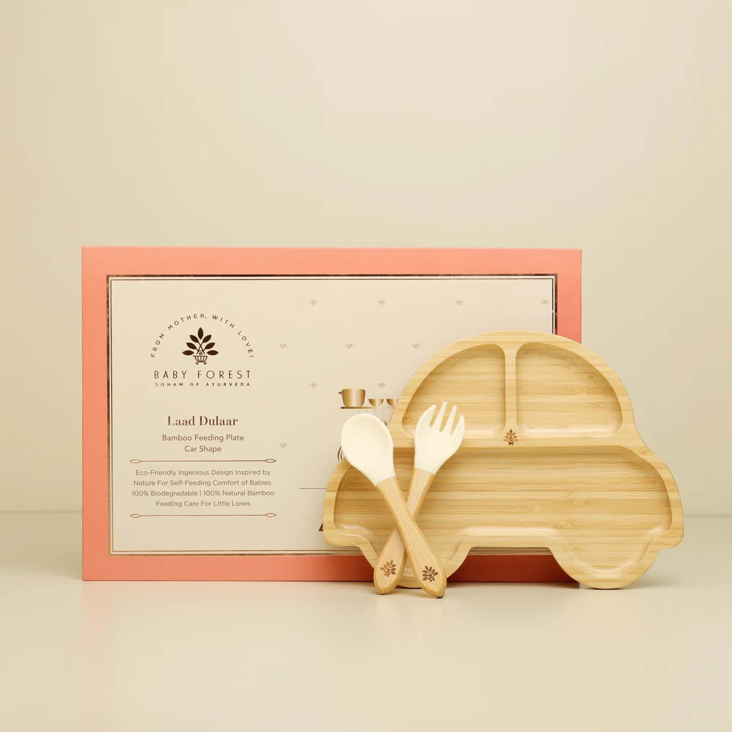 Baby Forest Laad Dulaar Bamboo Feeding Plate | Car Shape | Toxin & Chemical-Free