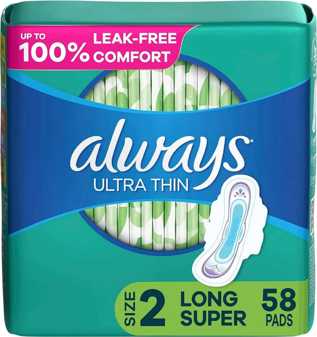 Always Ultra Thin Super Pads| With Wings| 58 Count