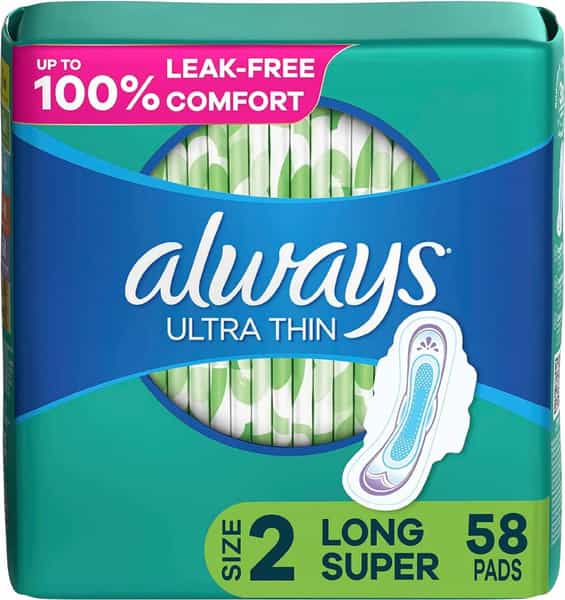 Always Ultra Thin Super Pads| With Wings| 58 Count