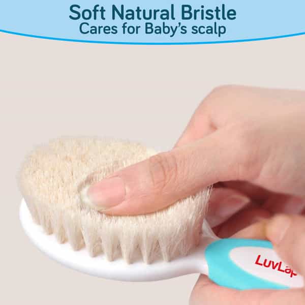 Luvlap Baby Comb With Rounded Tips & Hair Brush With Natural Bristles - White And Blue 2 Count