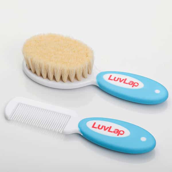 Luvlap Baby Comb With Rounded Tips & Hair Brush With Natural Bristles - White And Blue 2 Count
