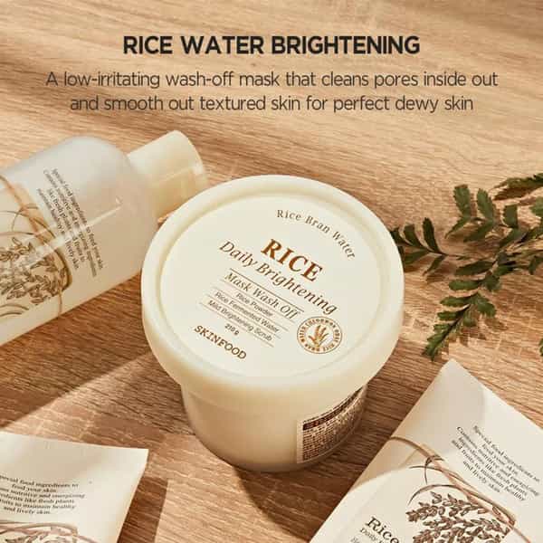 Skinfood Rice Daily Brightening Mask Wash Off - Korean Face Cleanser - Korean Skincare - 210G