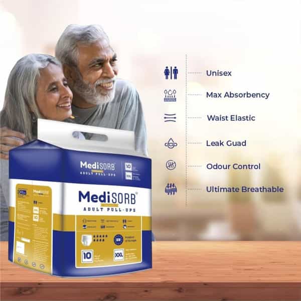 Medisorb Adult Diaper Pants Xxl | Pull-Ups | Elastic Waist Size 152-205 Cm 10 Piece | Pack Of 5
