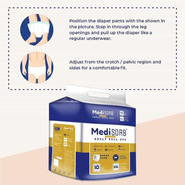 Medisorb Adult Diaper Pants Xxl | Pull-Ups | Elastic Waist Size 152-205 Cm 10 Piece | Pack Of 5