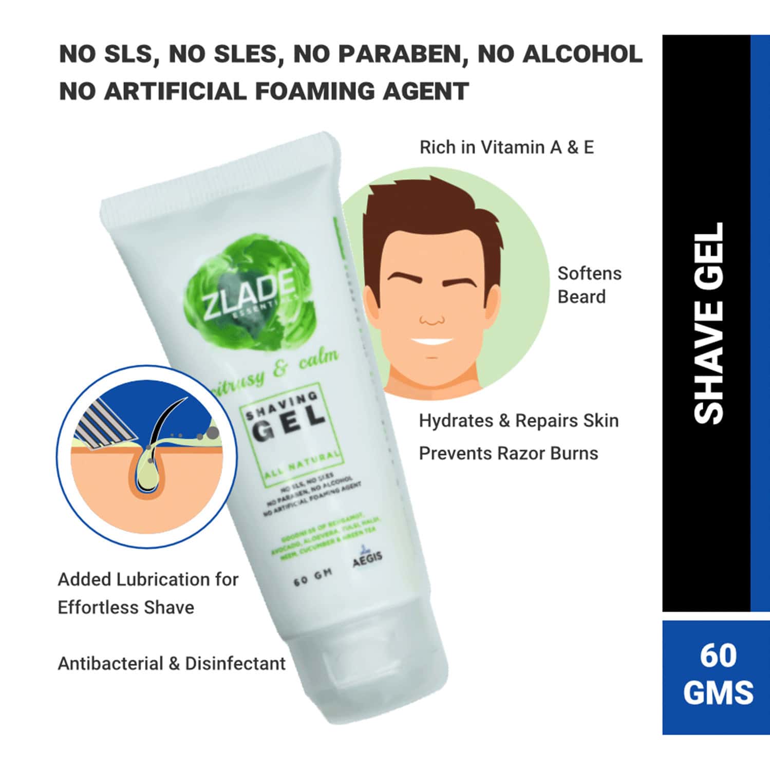 Buy ZLADE ESSENTIALS SHAVE PREP COMBO ALL NATURAL SHAVE GEL (FOAMLESS