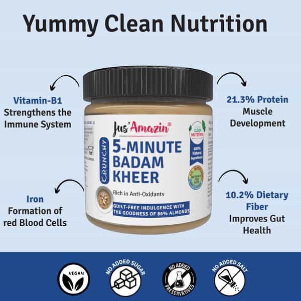 Jus Amazin 5-Minute Badam Kheer -200G|Clean Nutrition|86% Almonds | No Refined Sugar Dairy Free
