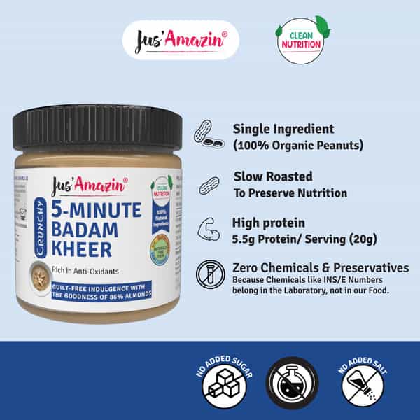 Jus Amazin 5-Minute Badam Kheer -200G|Clean Nutrition|86% Almonds | No Refined Sugar Dairy Free