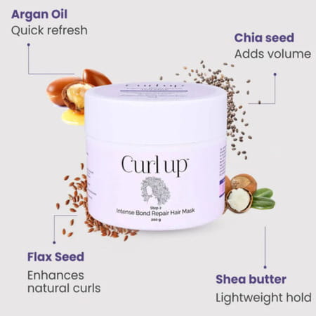 Curl Up Intense Bond Repair Hair Mask | Damaged & Colour Treated Frizzy Wavy & Curly Hair - 200 Gm