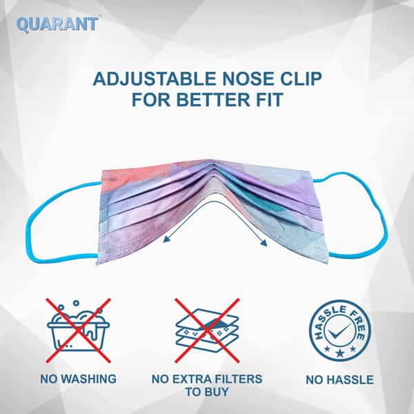 Quarant 4 Ply Designer Protective Surgical Face Mask With Nose Pin Prism Combo - Pack Of 50
