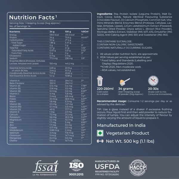 Nutrabay Wellness Vegan Plant Protein Powder + Superfoods Rich Chocolate - 500G