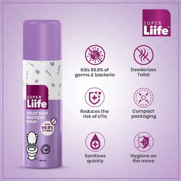 Super Liife Toilet Seat Sanitizer Spray (100Ml) - Lavender | Kills 99.9% Germs And Travel Friendly