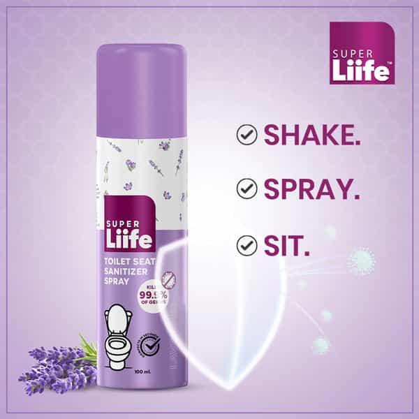 Super Liife Toilet Seat Sanitizer Spray (100Ml) - Lavender | Kills 99.9% Germs And Travel Friendly