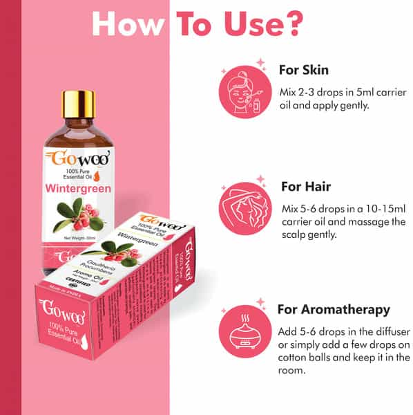 Go Woo 100% Pure Wintergreen Oil Pure Virgin For Skin Care & Hair Treatment 30 Ml