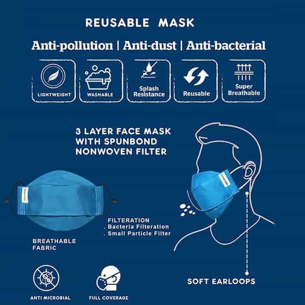 Carriall Adult Unisex 3 Layer Reusable Washable Cotton Mask (Camsl086) Pack Of 3