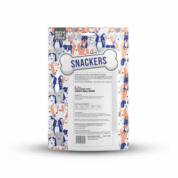 Snackers Non Rawhide Chews Chewy Roll White Dog Treats | 225 G