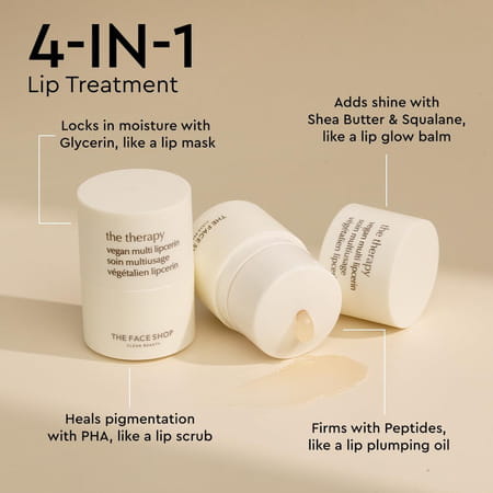 The Face Shop Vegan Korean Lipcerin Lip Mask | Glowy Balm/Lip Scrub/Plumping Gloss In One - 15ml