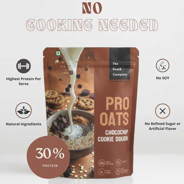 The Snack Company Protein Oats - Chocochip Cookie Dough | 20.5G Protein | 6G Fibre | No Soy