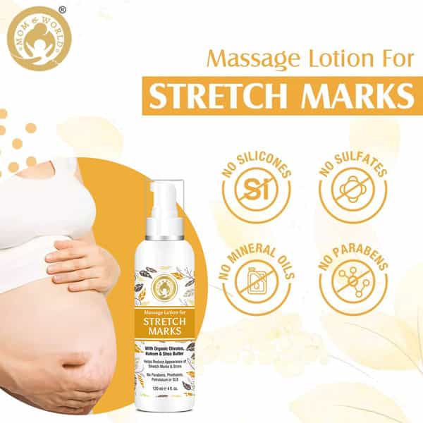 Mom & World Massage Lotion For Stretch Marks - With Organic Olivates 120 Ml