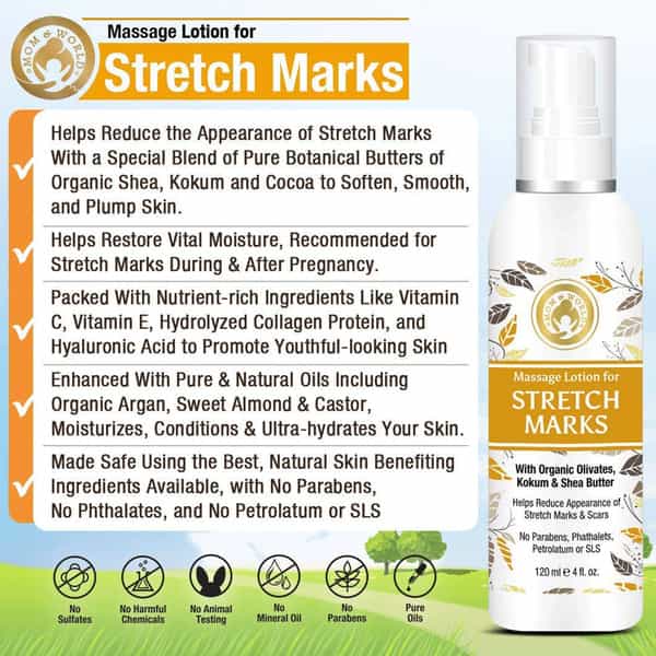 Mom & World Massage Lotion For Stretch Marks - With Organic Olivates 120 Ml